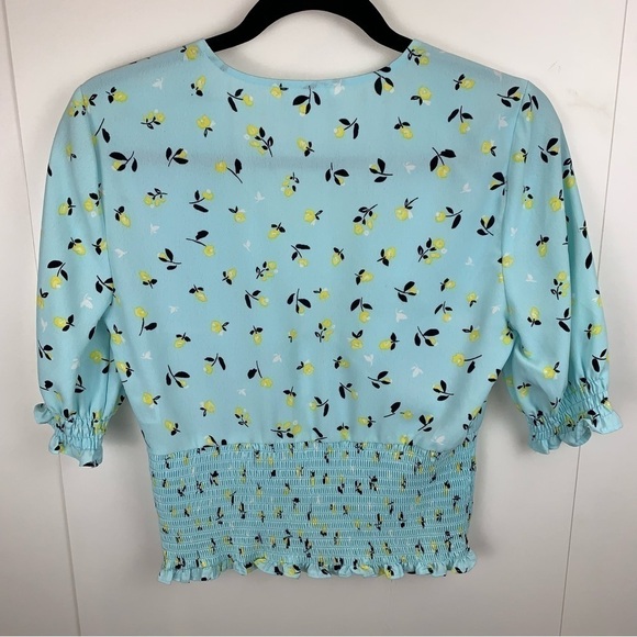 Leith Blue Glow Nina Floral Boho Smocked Top Blouse sz  S - Picture 4 of 6